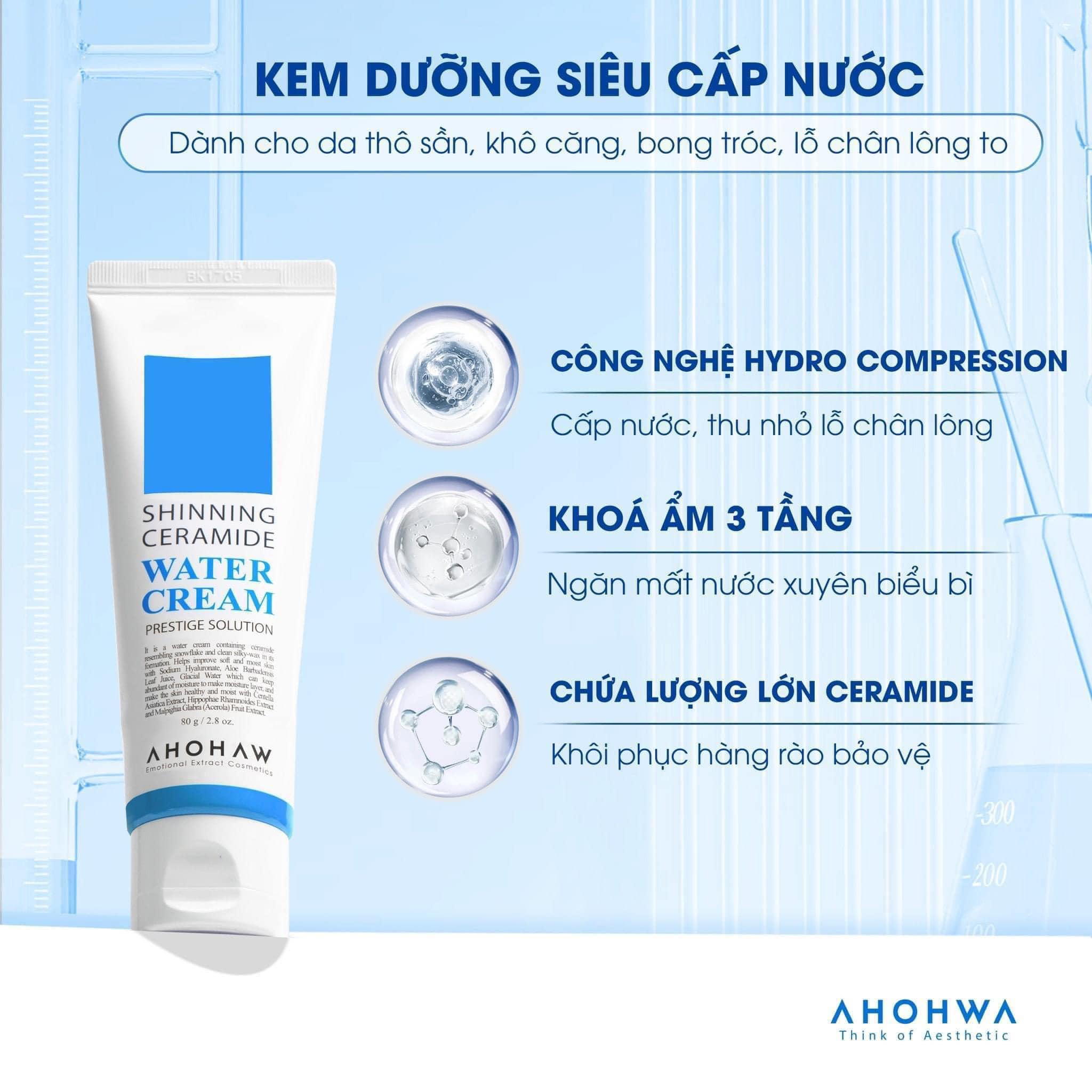 Kem dưỡng cấp nước Ahohaw Shinning Ceramide Water Cream 80g