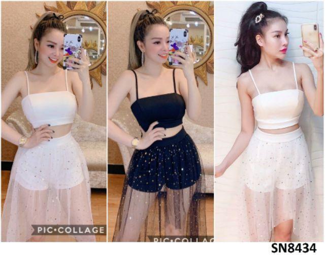 Combo 3 món áo 2 dây chân váy kim tuyến quần váy