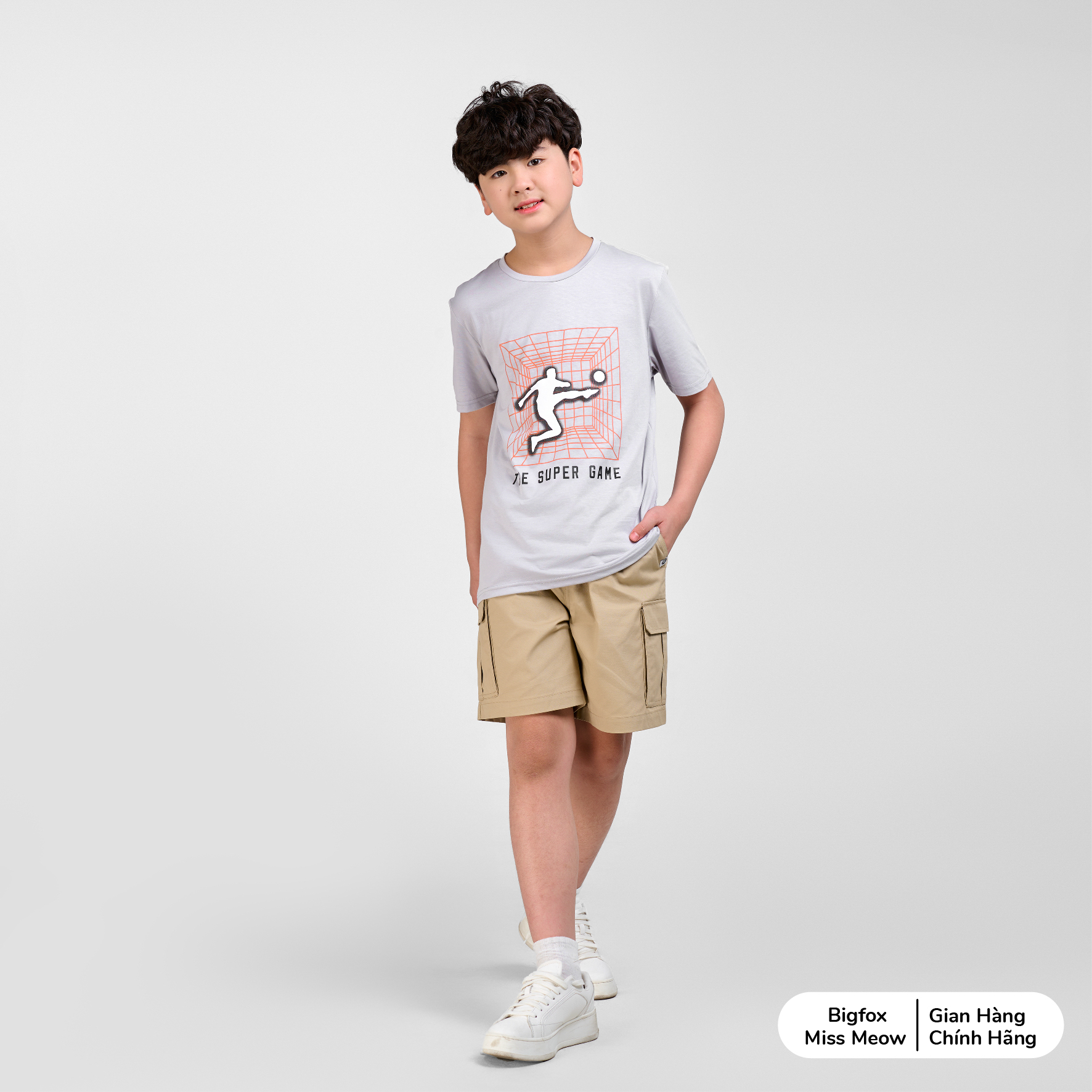 Quần shorts bé trai Bigfox Miss Meow size đại, vải kaki mềm, mùa hè cỡ 7,11,12,15 tuổi 30kg 45kg