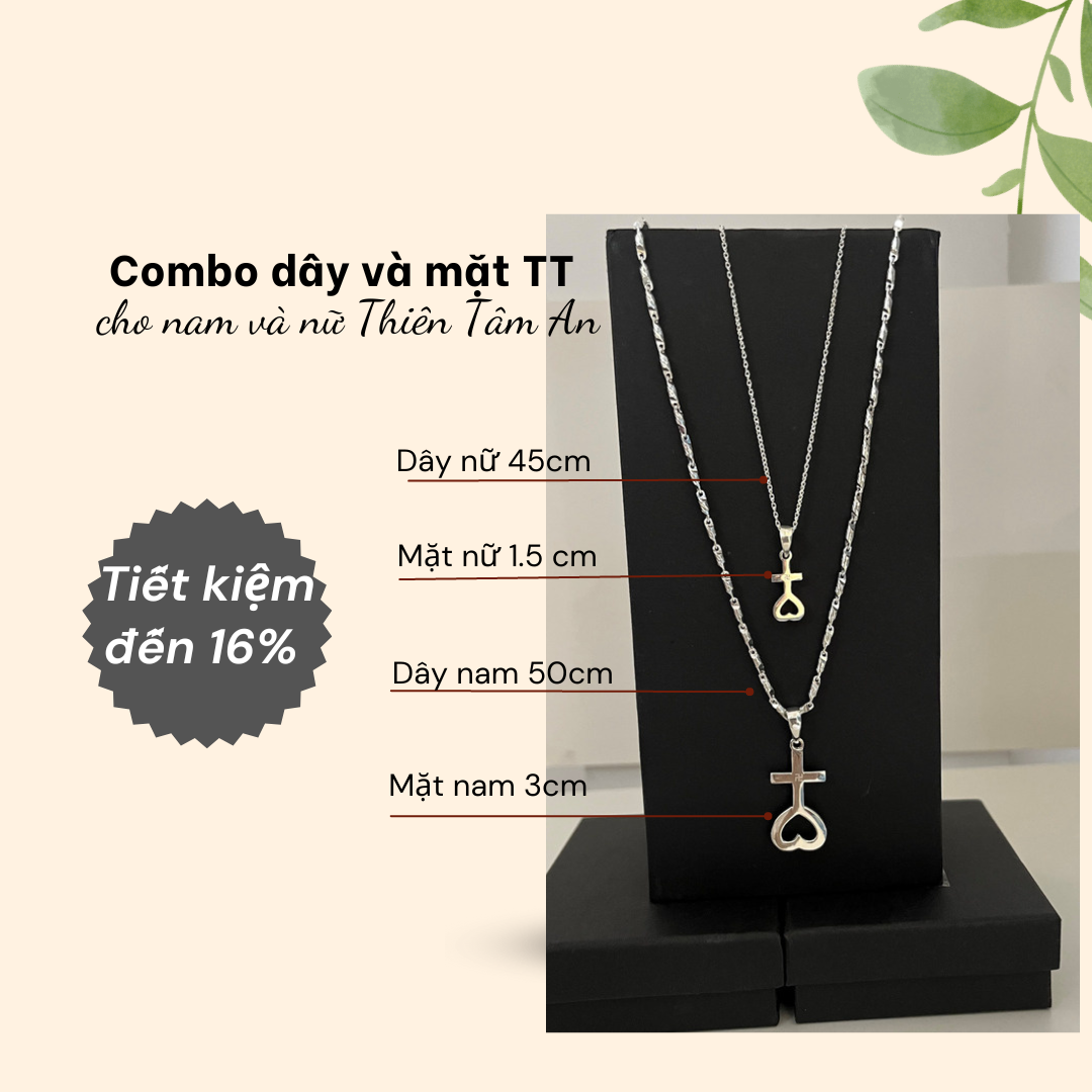 Combo dây chuyền và mặt Thiên Tâm cho nam và nữ chuẩn Bạc 925 mang lại may mắn bình an