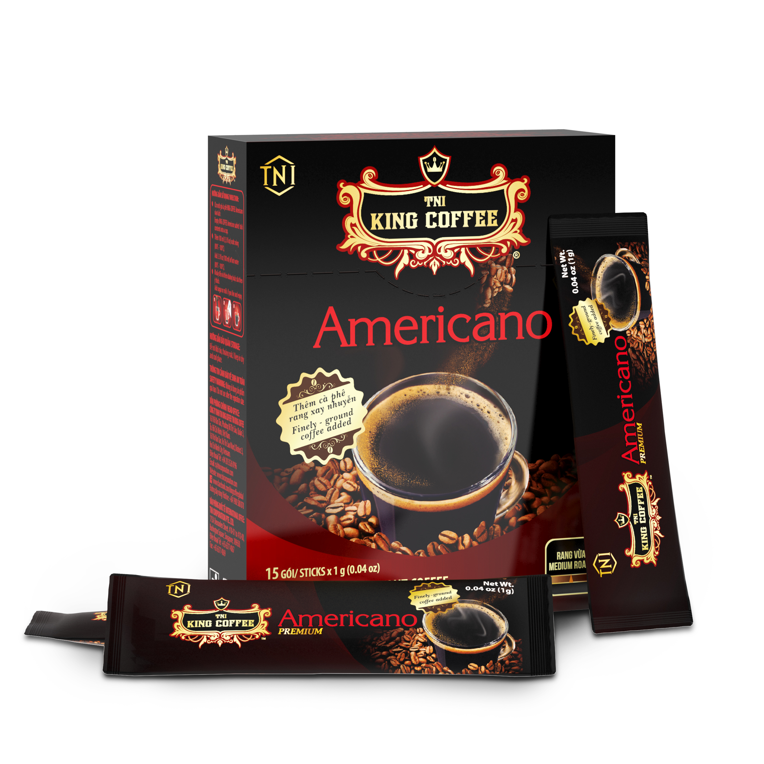 Combo 5 Cà Phê Hòa Tan Americano KING COFFEE - Hộp 15 gói x 1g - Tặng 1 hộp cùng loại