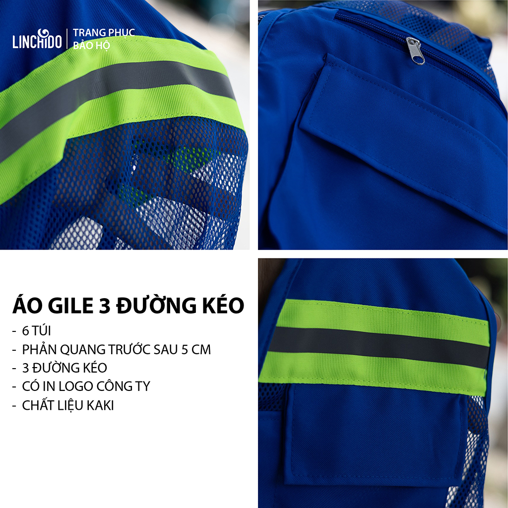 Áo Gile Kỹ Sư, Giám Sát Công Trình, Bảo Hộ Lao Động, 3 Đường Kéo, 6 Túi - Mã AGL3DK04A