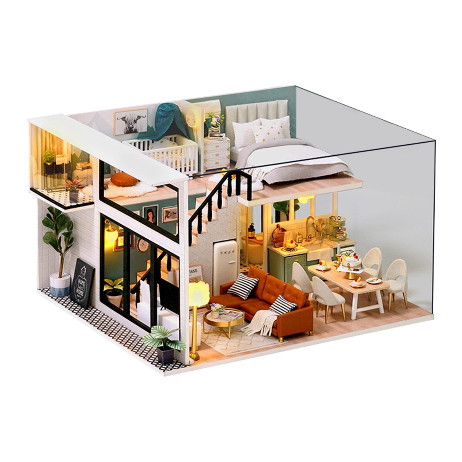 3D LED Light DIY Miniature DollHouse 1/24 Sweet Cabin with Furniture Kit for Kids Birthday Holiday New Year Gift 6+ Years Old