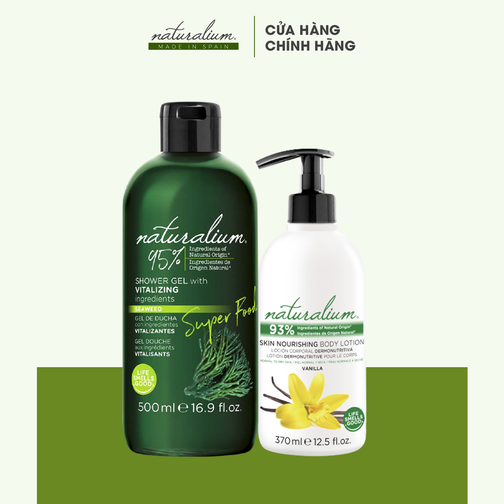 Combo sữa tắm siêu thực phẩm & sữa dưỡng thể Naturalium chuyên dùng cho da nhạy cảm, da mụn & viêm da cơ địa