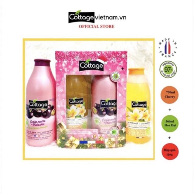 Combo Hộp Quà Tặng 2 Món sữa tắm Dưỡng ẩm Cottage 560ml Hoa Đại và 750ml Hương Cherry