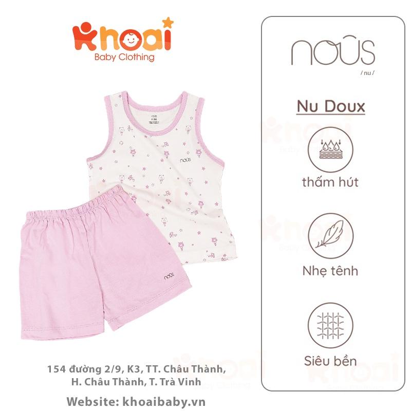 Bộ ba lỗ Nous trắng hồng tím họa tiết gấu - Chất liệu Nu Doux 95% cotton thiên nhiên