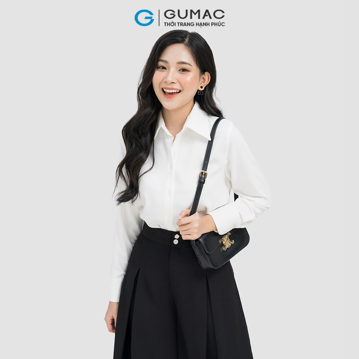 Quần dài nữ ống rộng phối ly thanh lịch tôn dáng thời trang GUMAC QD04025