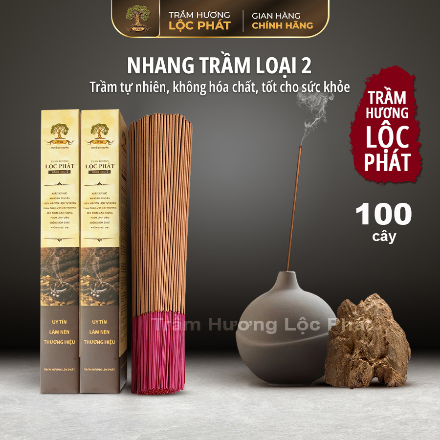 Nhang Sạch Trầm Hương Lộc Phát - Trầm Tự Nhiên Loại 2 (hộp 100 cây)