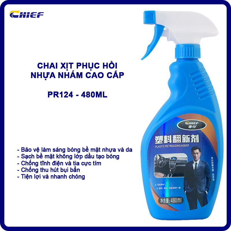 Chief - Chai xịt phục hồi làm đen và bóng nhựa nhám như mới PR124 dung tích 480ml