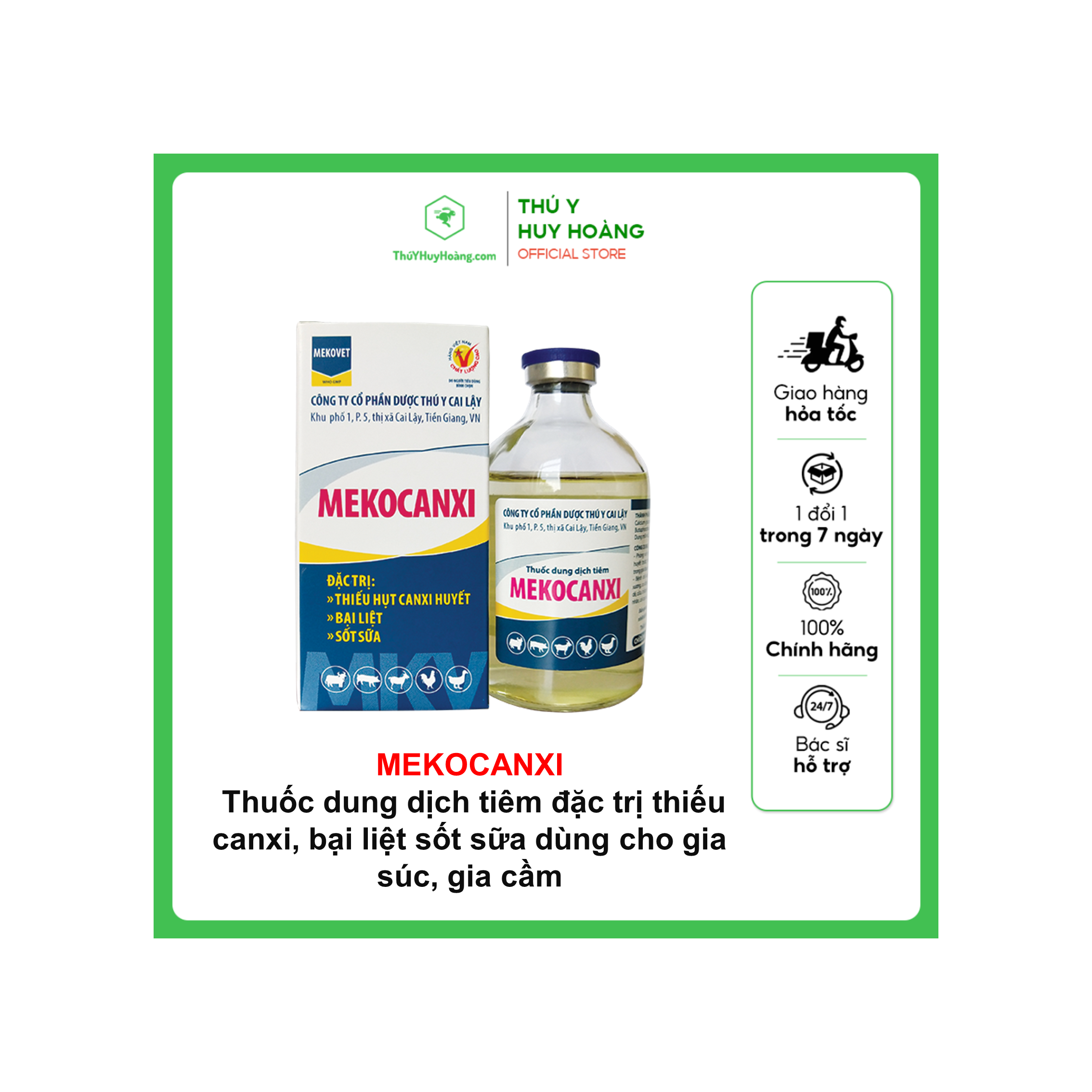 Thuốc dung dịch tiêm MEKOCANXI đ.ặc t.rị thiếu hụt canxi, bại liệt, sốt sữa, rất tốt cho bò sữa và heo nái khi thiếu canxi
