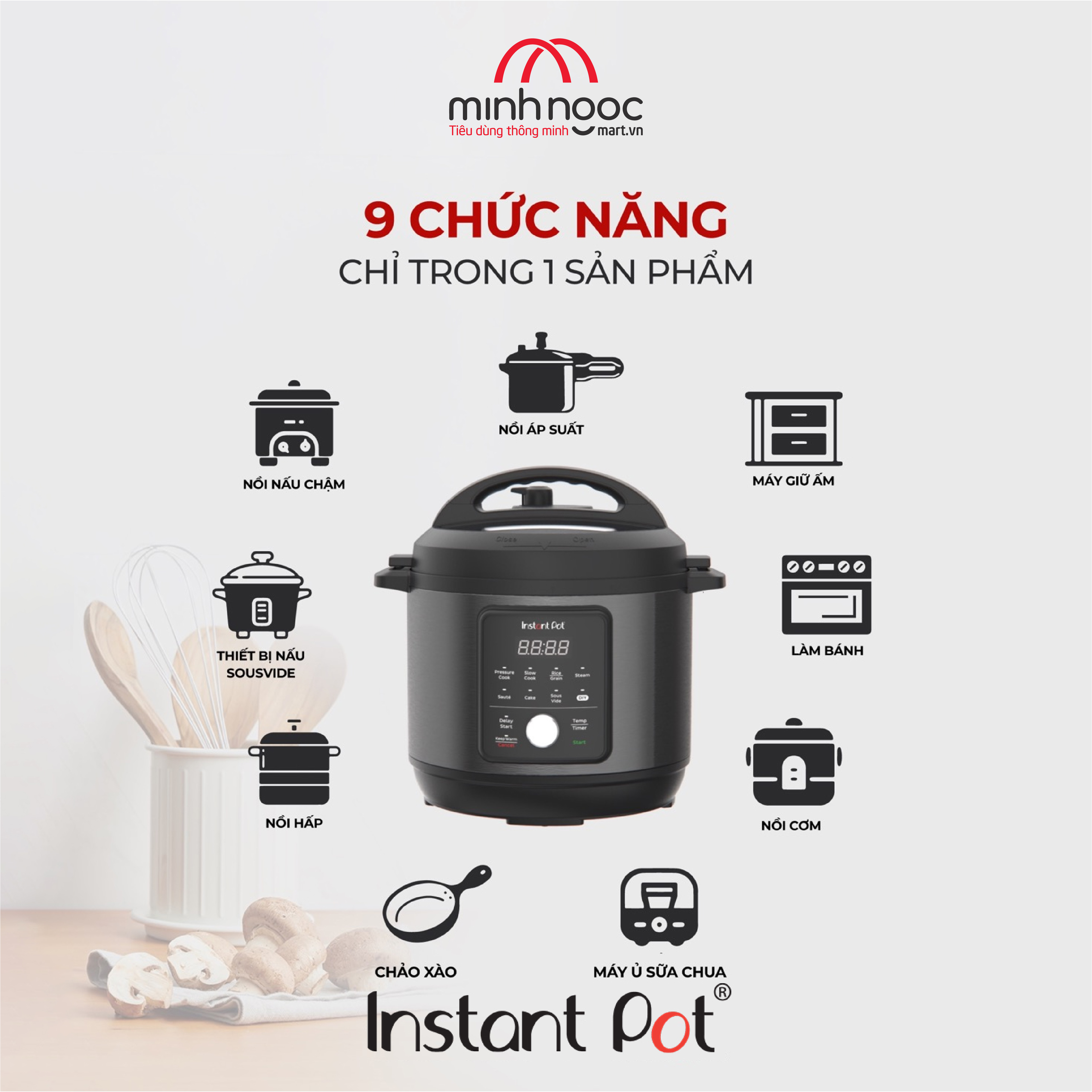 Nồi Áp Suất Điện Đa Năng Instant Pot Essential 60, Dung tích 5.7 Lít, 9 tính năng trong 1