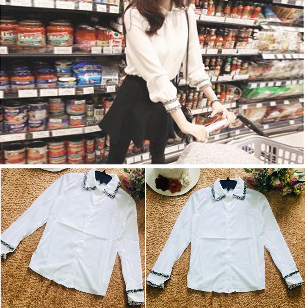 Áo Sơ Mi Trắng Tay Dài Phối Viền Đen - Size M