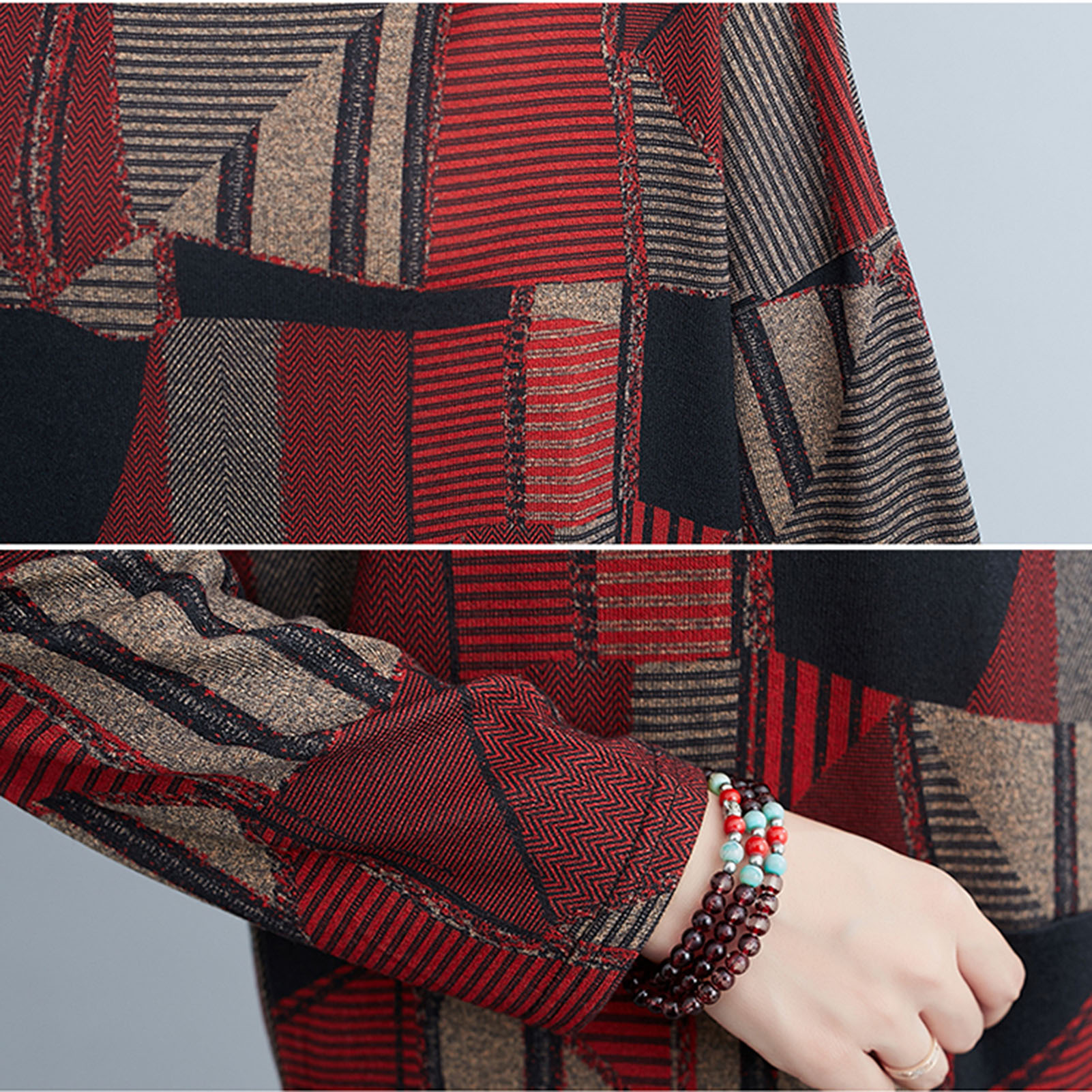 Women Autumn T-Shirt Turtleneck Long Sleeves Sweaters Geometric Print Loose Fit Casual Pullover