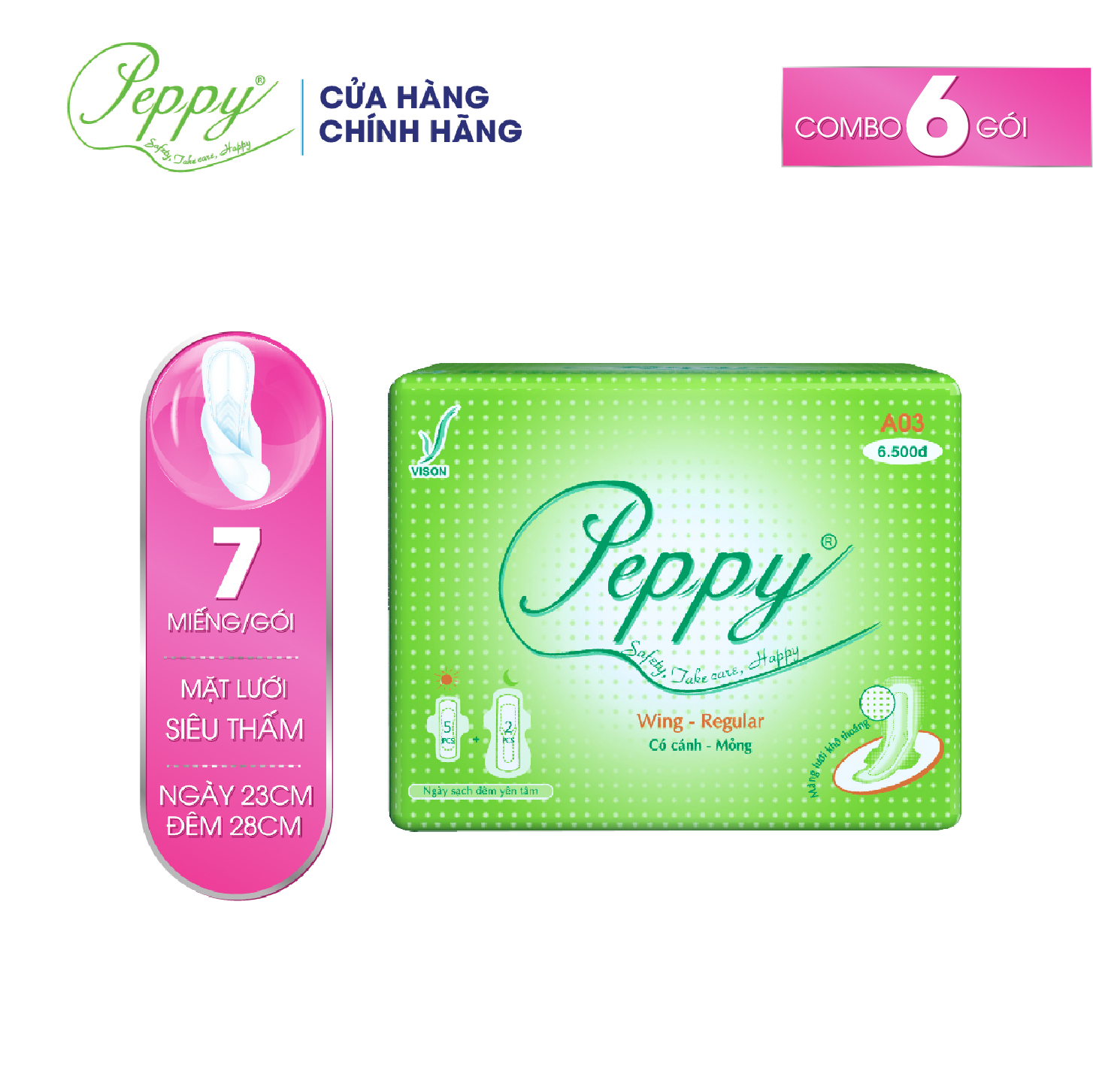 Combo 6 gói băng vệ sinh PEPPY lưới siêu mỏng A03