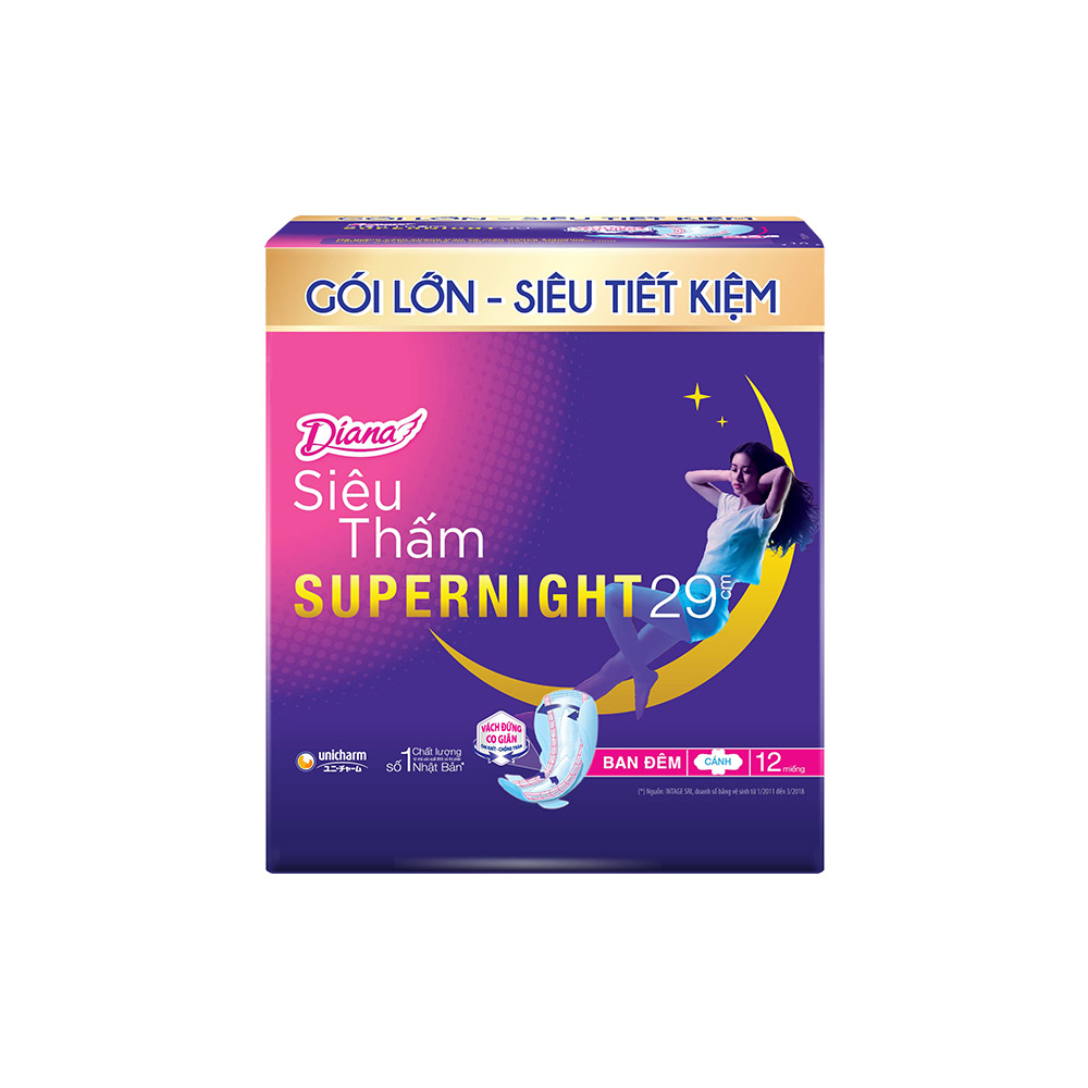 Combo 8 Băng Vệ Sinh Diana Super Night 29cm gói 12 miếng