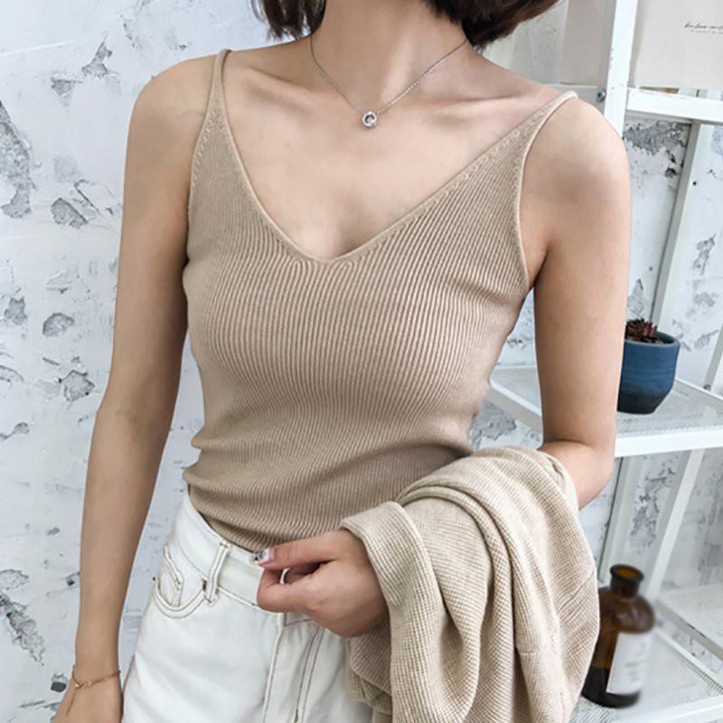Áo Tank Top Dệt Kim Cổ Chữ U Phong Cách Retro