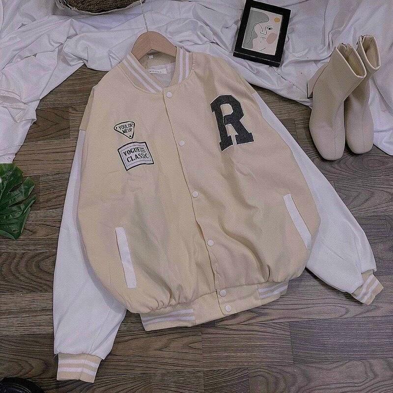 Áo khoác dù bomber jacket phối tay VOGUE CHỮ R form rộng unisex nam nữ