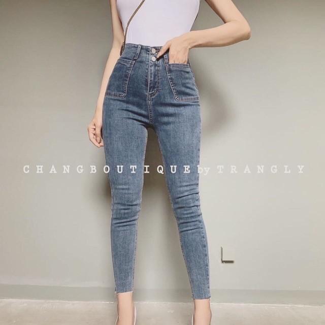 Quần jean skinny cạp cao túi ốp co giãn nữ Q080