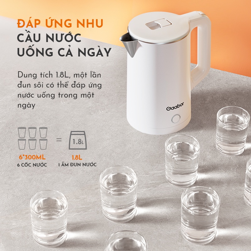 Bình đun siêu tốc thông minh GAABOR GK-S18P dung tích lớn 1.8L - 1350W - Hàng chính hãng