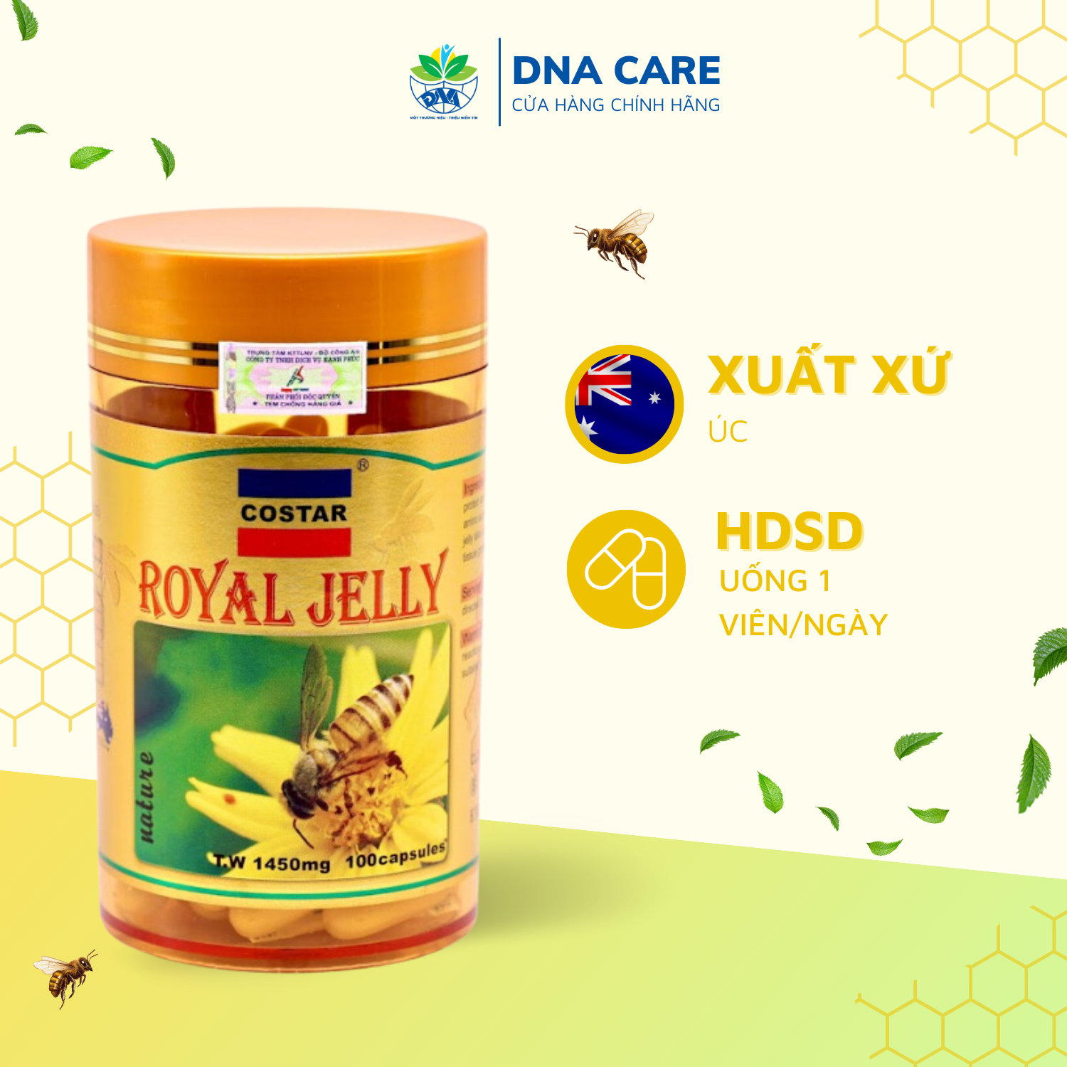 Viên uống sữa ong chúa Royal Jelly 1450mg hộp 60/100/365 viên