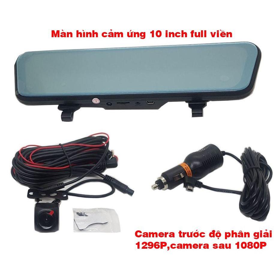 Camera hành trình V10 màn hình tràn viền 10inch,độ phân giải full hd 2 cam trước và sau