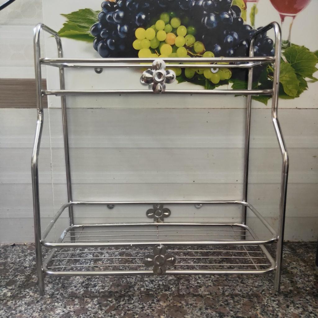 Kệ Inox đựng gia vị 2 tầng ống mới bản to