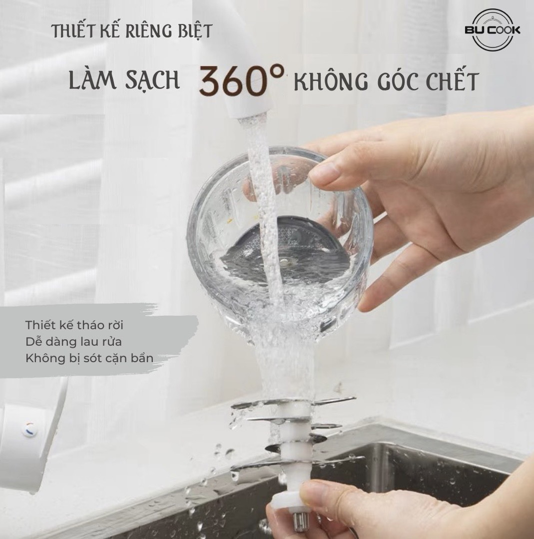 Máy Xay Thịt Ăn Dặm Cho Bé, Máy Xay Đa Năng Cối Thủy Tinh, Lưỡi 6 Cánh BUCOOK BNP0523 - Hàng chính hãng