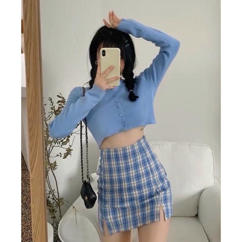Áo croptop nút giả thun borip cao cấp