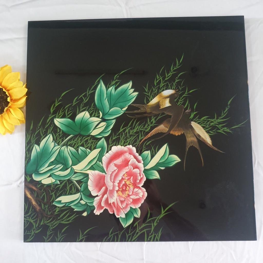 Tranh sơn mài Hoa hàng xuất khẩu 40x40 cm trang trí nhà cửa, làm quà tặng ý nghĩa