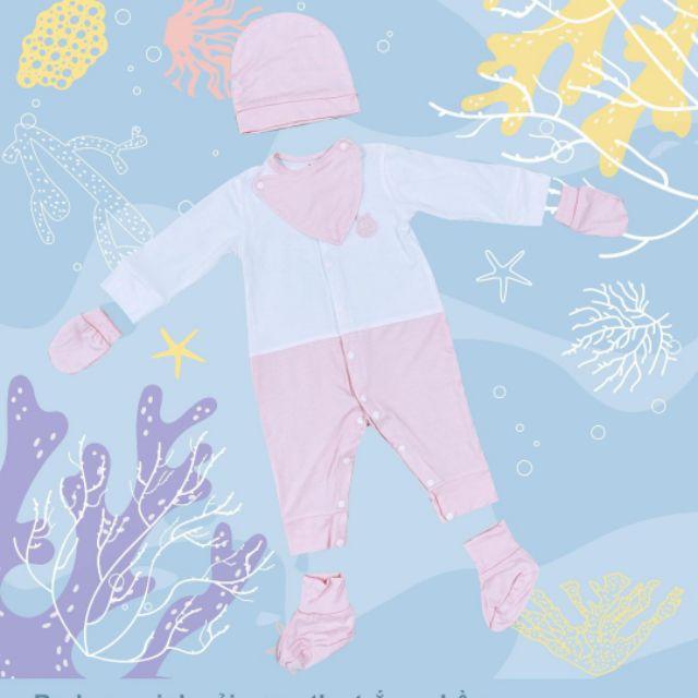 Bộ body sơ sinh cúc bấm Little love hàng sợi tre mẫu 2020