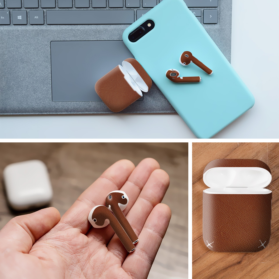 Miếng dán skin chống bẩn cho tai nghe AirPods in hình Vân Da - Da006 (bản không dây 1 và 2