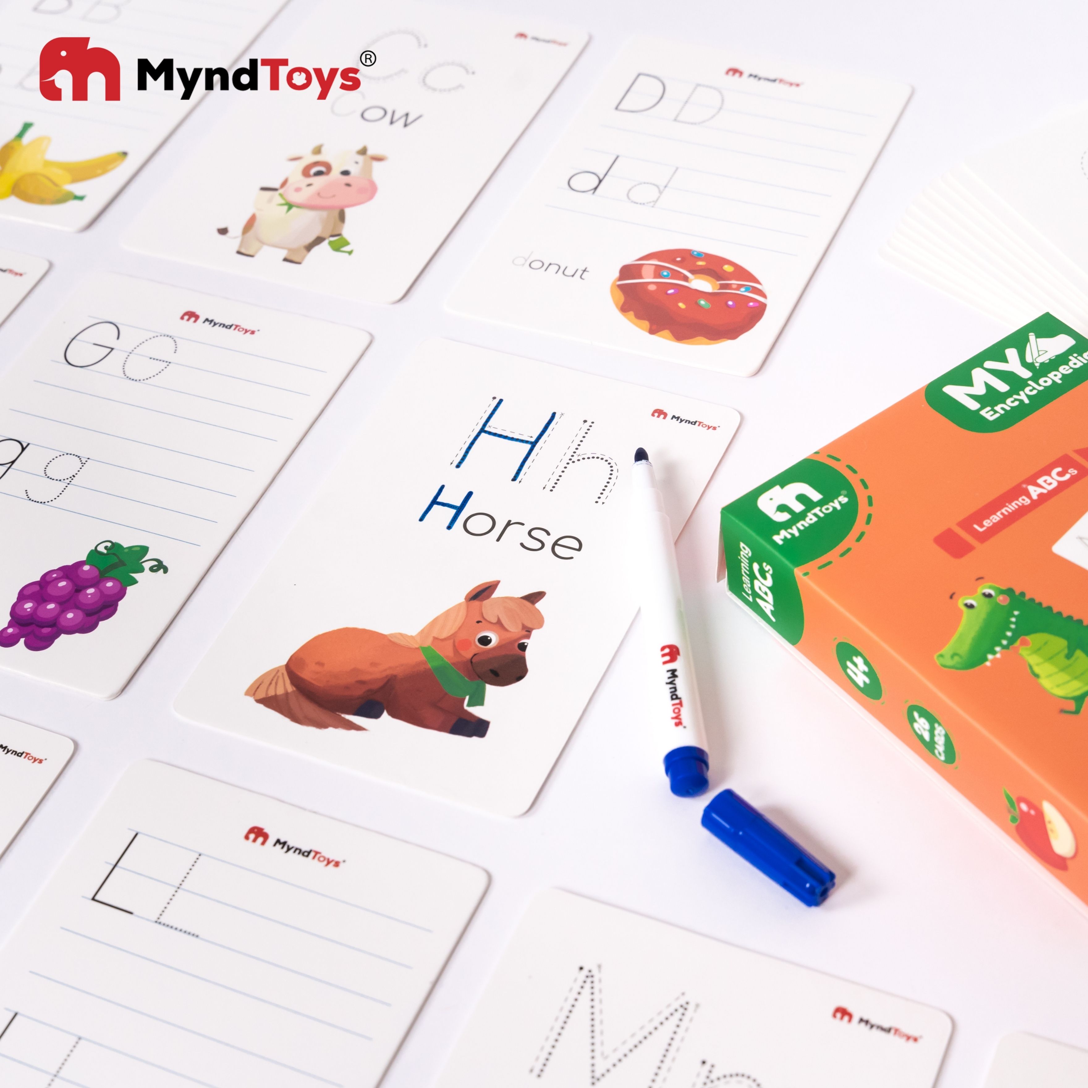 Bộ 26 thẻ dày luyện viết chữ Myndtoys Learning ABCs dạy cho bé từ 4 tuổi nhận biết mặt chữ, từ vựng mới