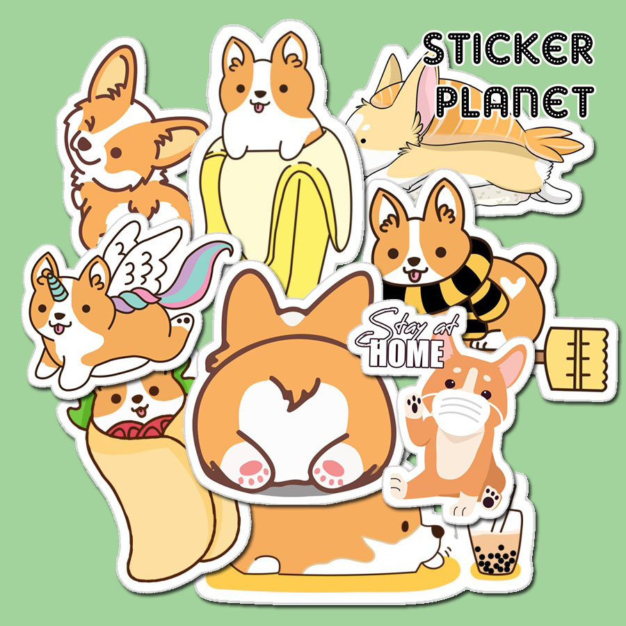 Sticker Corgi decal dán laptop , điện thoại hình dán trang trí