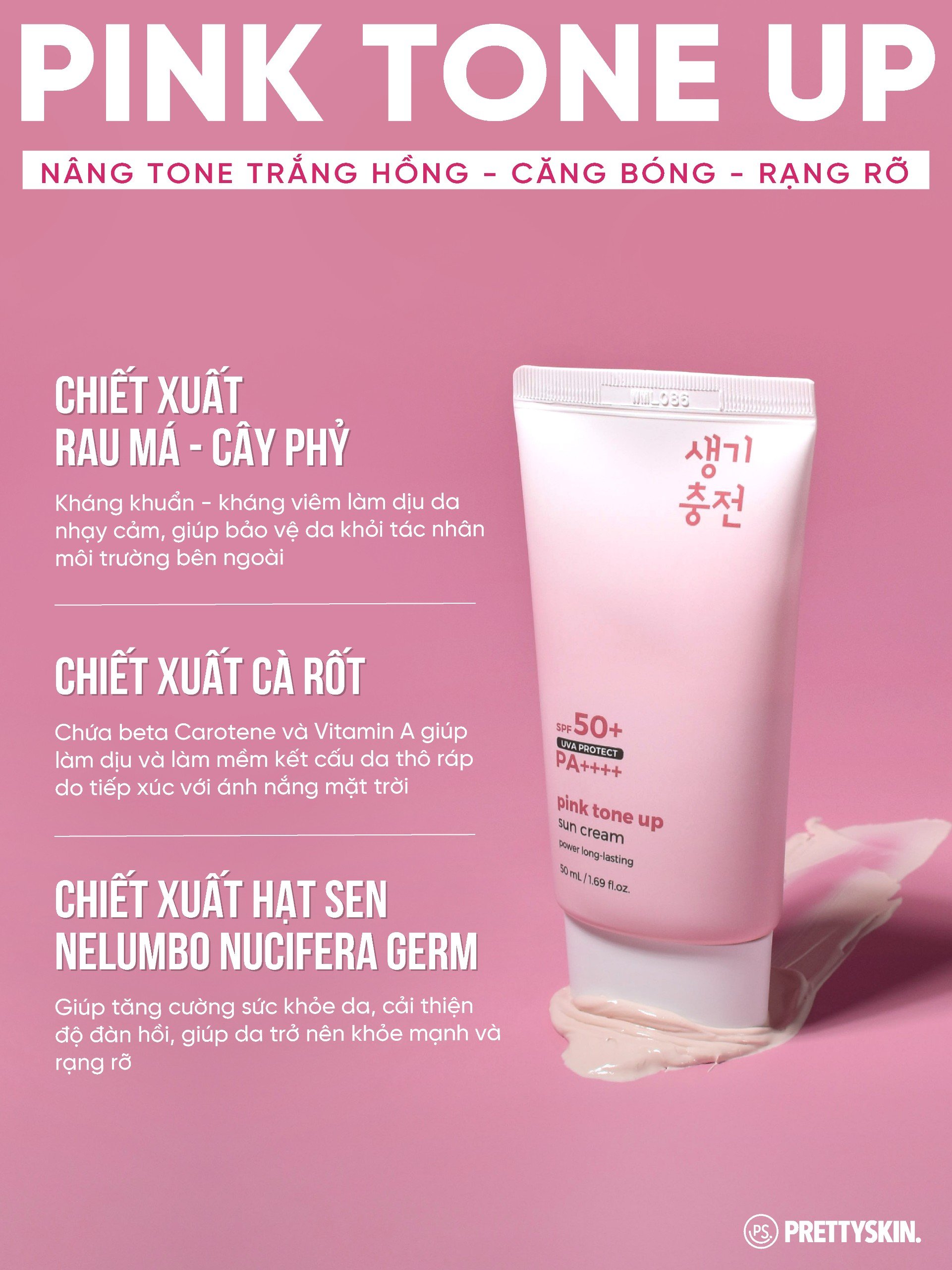 Kem chống nắng nâng tone trắng hồng Prettyskin Pink Tone Up SPF 50+ PA++++