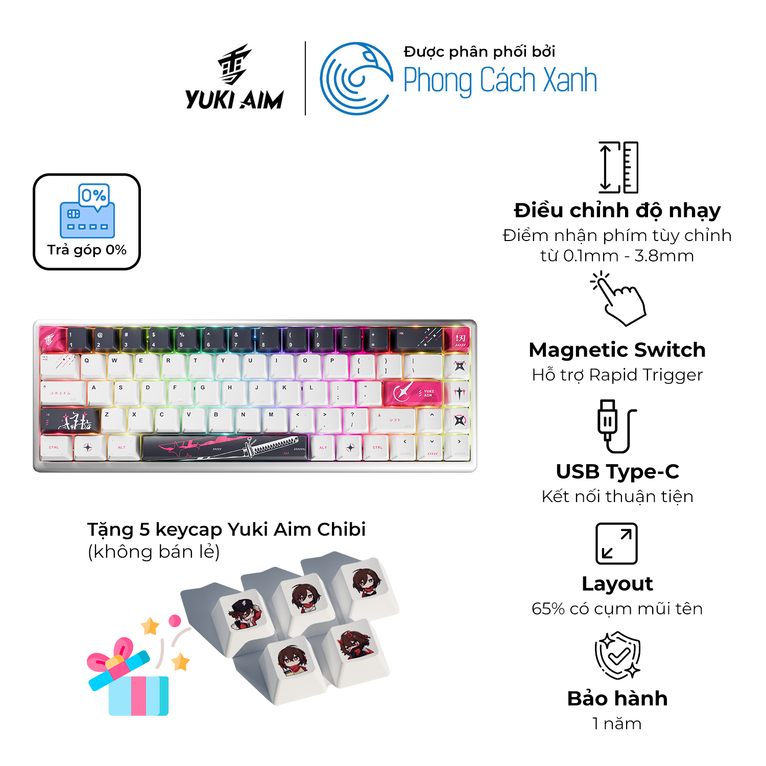 Bàn phím cơ Yuki Aim Polar 65 Katana Edition - Hiragana (Limited Edition) - Hàng Chính Hãng