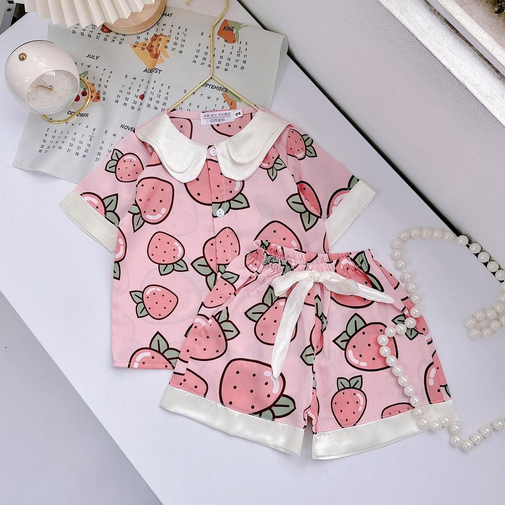 Đồ bộ bé gái, bộ pijama ngắn tay cho bé gái size 19-35kg chất lụa mango mềm mát