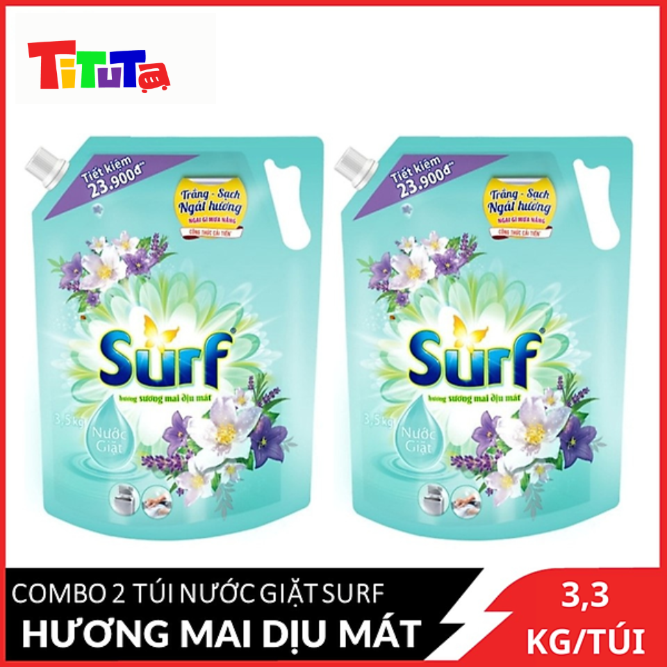 COMBO 2 túi nước giặt Surf Hương Sương mai dịu mát (Xanh) 3.3Kg