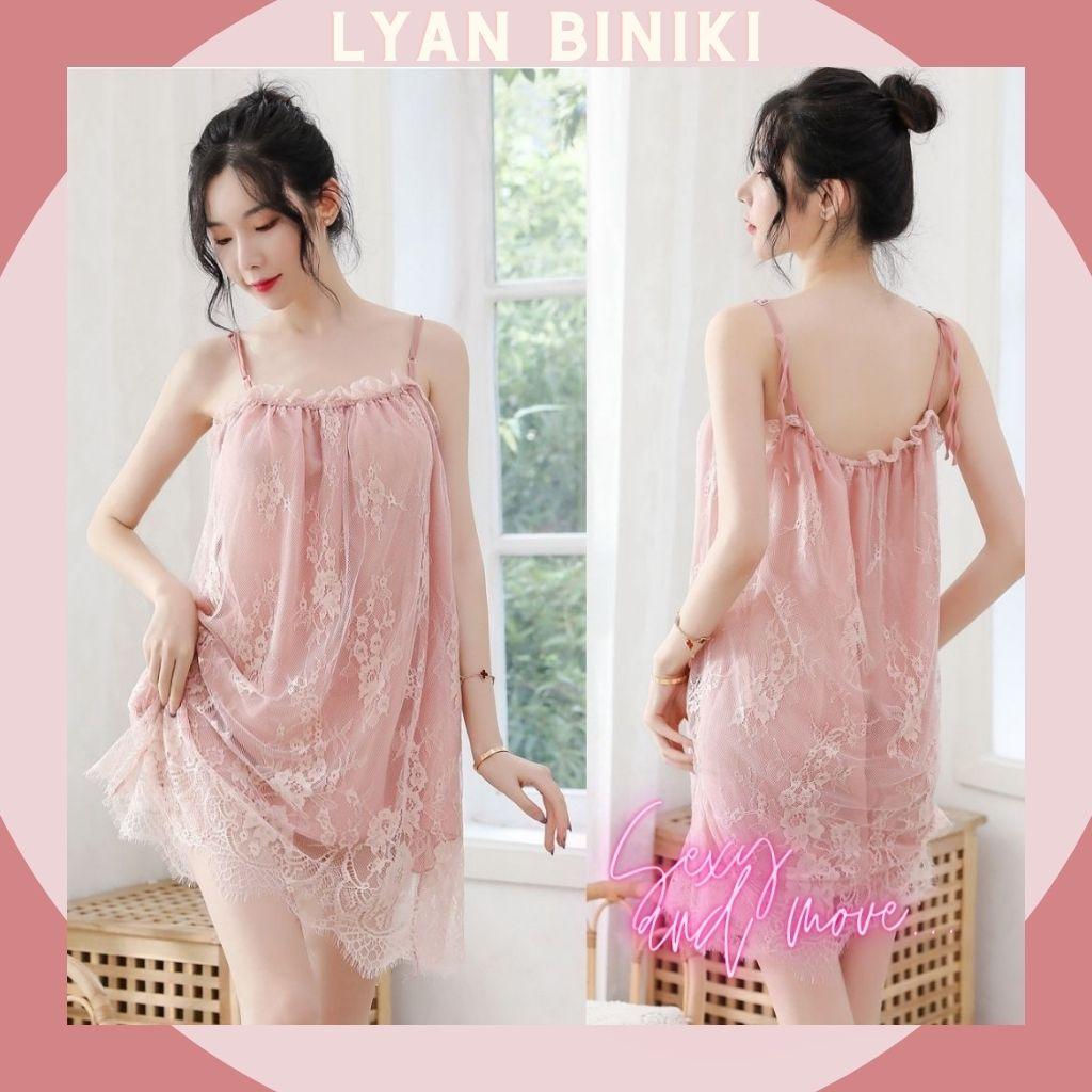 Set váy ngủ áo choàng lụa Satin 2 dây phối ren cao cấp Sexy quyến rũ LYAN BIKINI L016