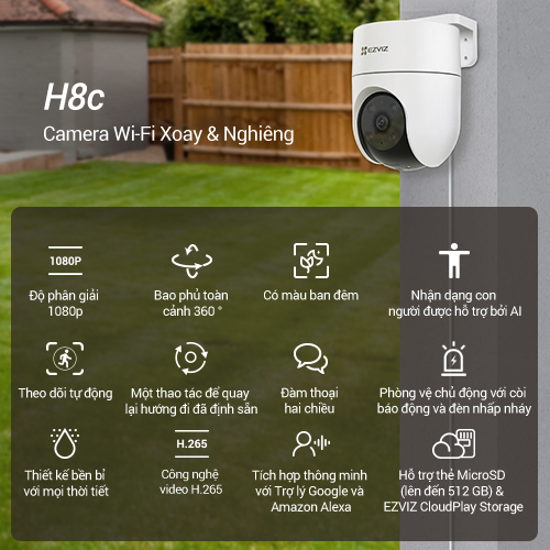 Hình ảnh Camera Wi-fi EZVIZ H8C 2MP Ngoài Trời, Quay Quét 360 Độ, Đàm Thoại 2 Chiều, Ghi Hình Màu Ban Đêm- Hàng Chính Hãng 