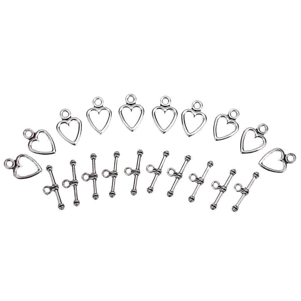 10 sets Antique Silver Heart Toggle Clasps Jewelry Making Findings