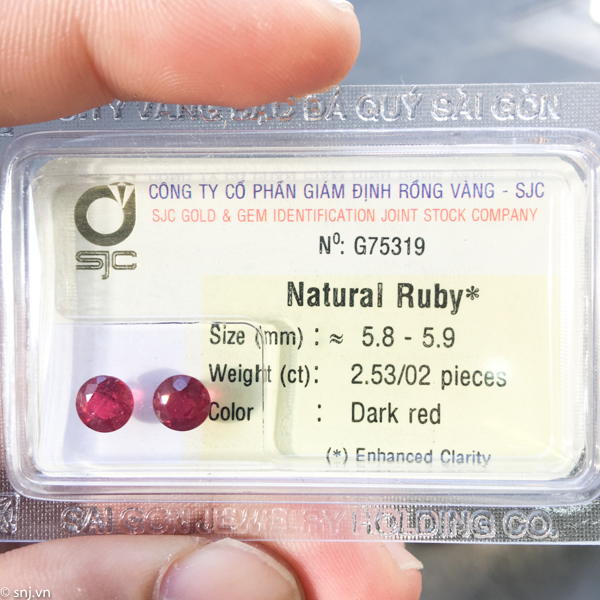 Cặp đá ruby tròn làm bông tai size 6ly 2.53ct 75319