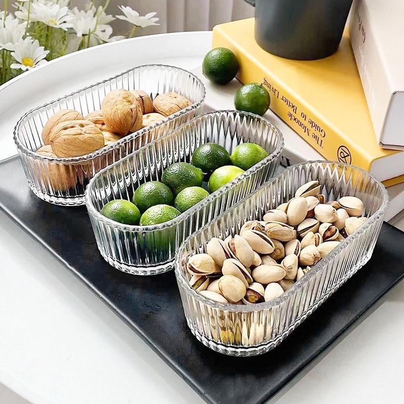 Đĩa Chữ U Bằng Thủy Tinh Trong Suốt Kẻ Sọc Đựng Trái Cây Đa Năng