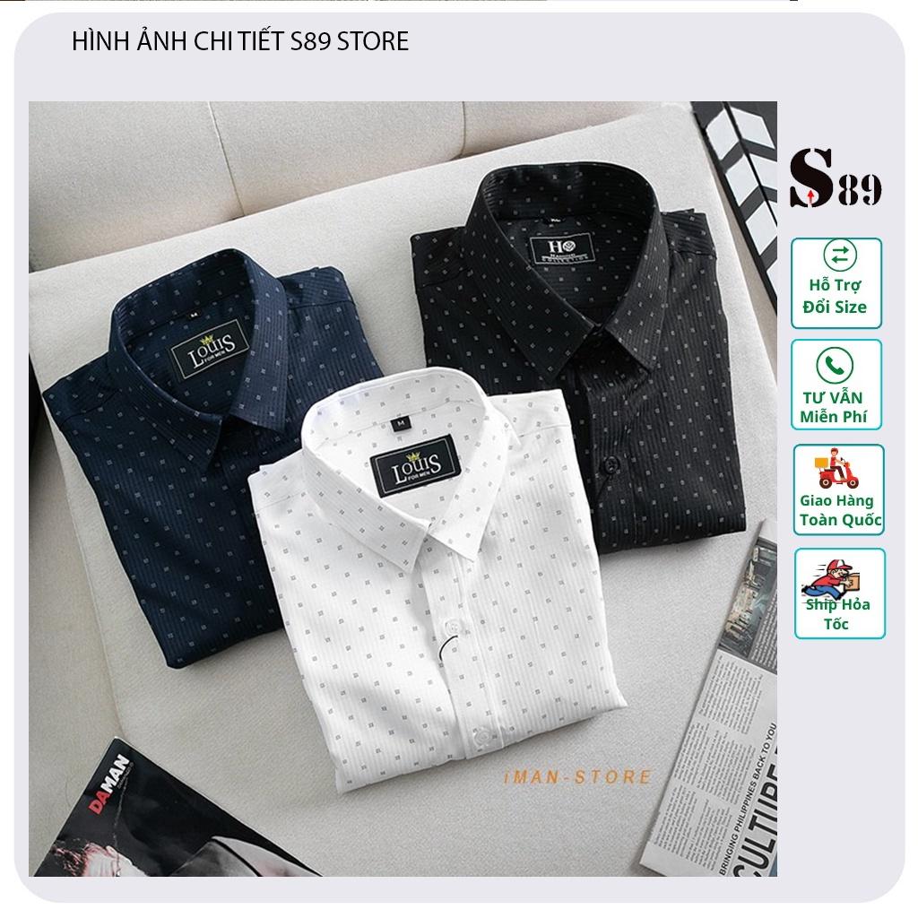 Áo sơ mi nam dài tay cổ cứng họa tiết chấm bi form dáng slim fit vải cotton dày dặn