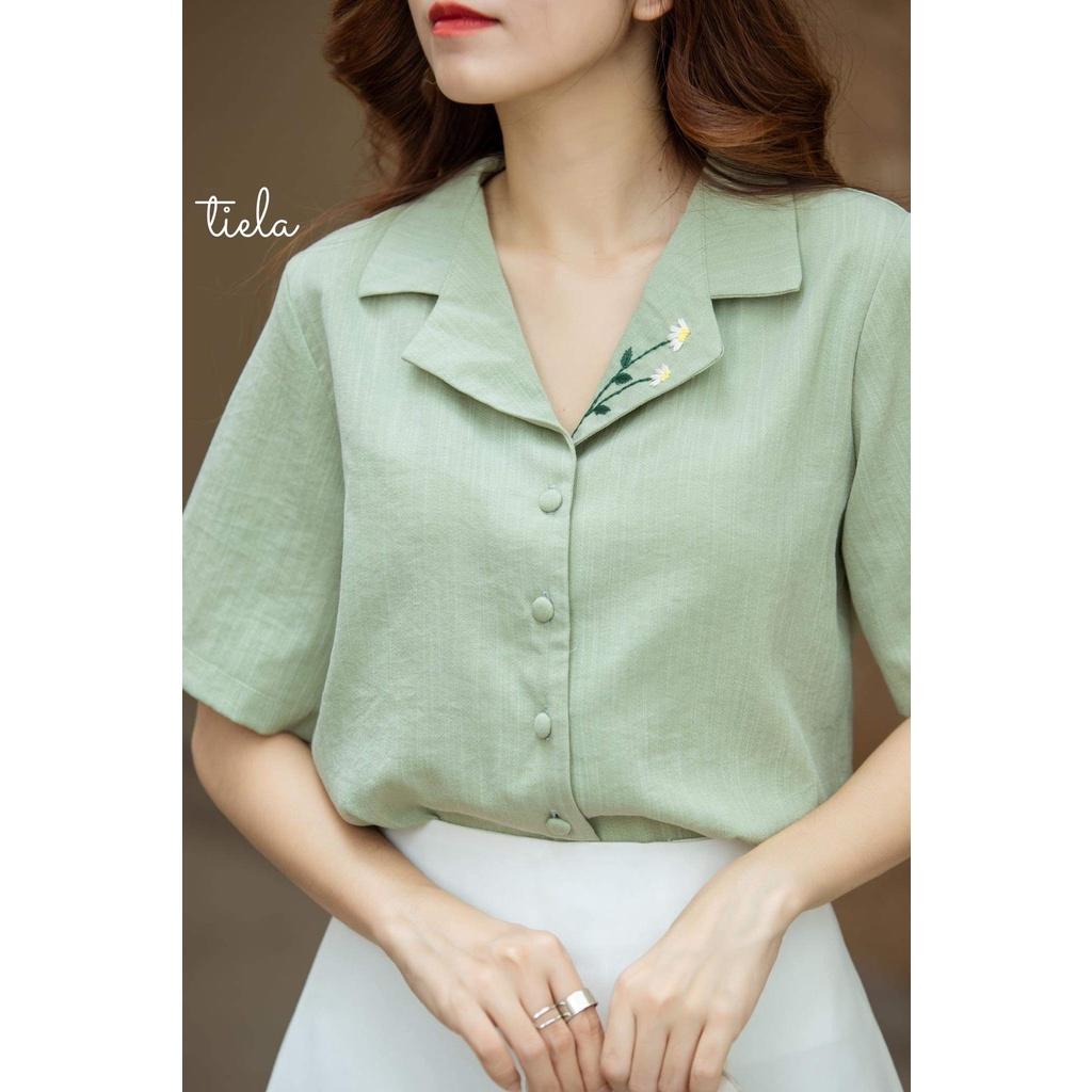 Áo sơ mi thêu hoa cúc tay ngắn TIELA - Áo sơ mi công sở Daisy Shirt