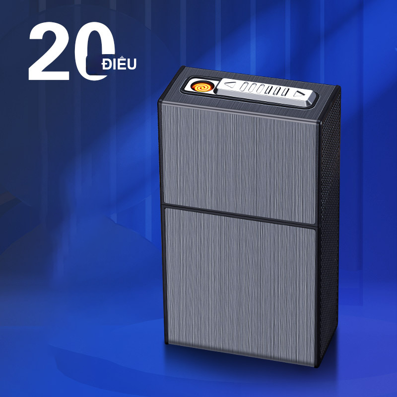 Bật Lửa Điện Kiêm Hộp Đựng Thuốc 20 Điếu Lớn Ngắn HB207 - Sạc Điện