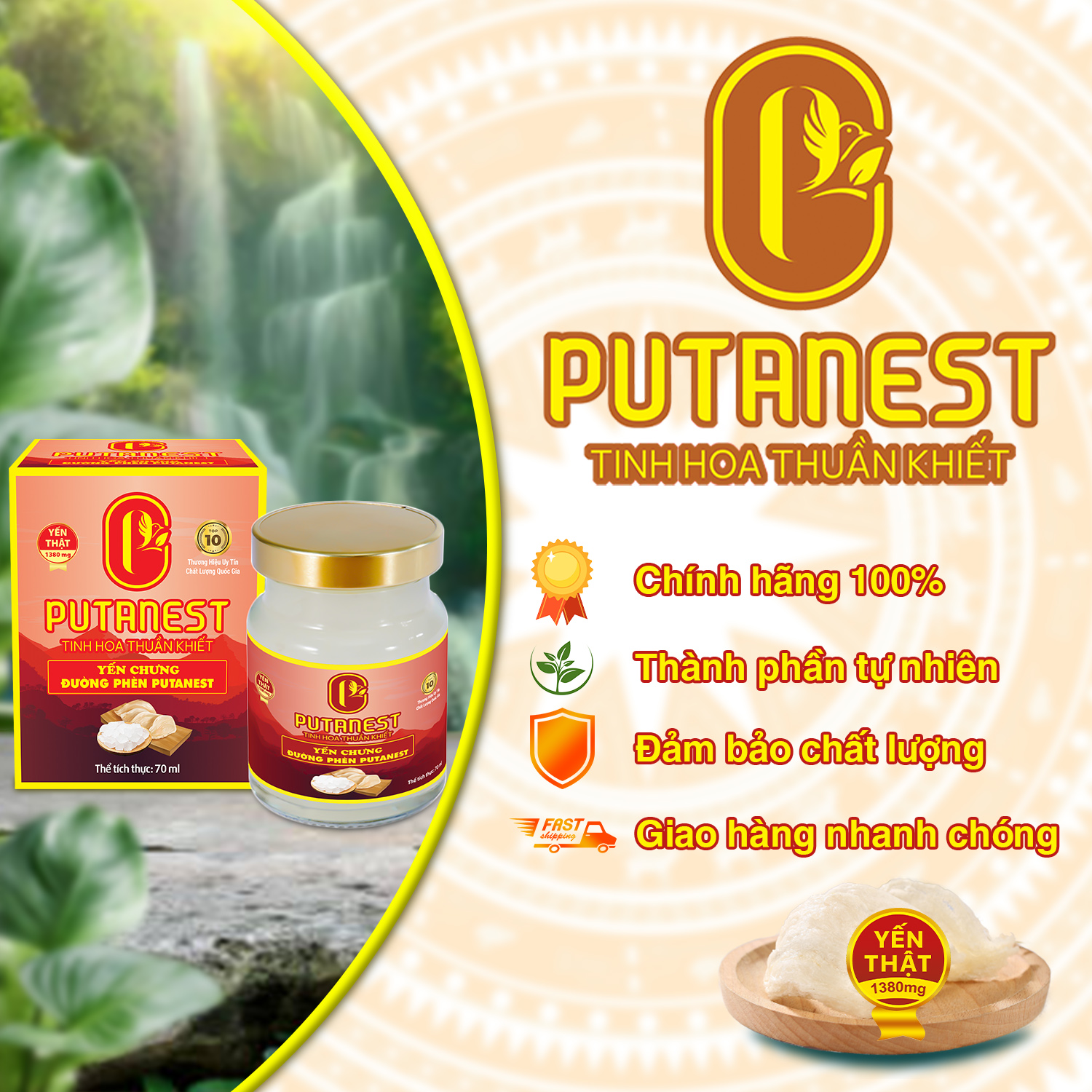 Yến chưng Đường phèn PUTANEST hộp quà tặng cao cấp 12 hũ 70ml đẹp da ngủ ngon tăng sức đề kháng