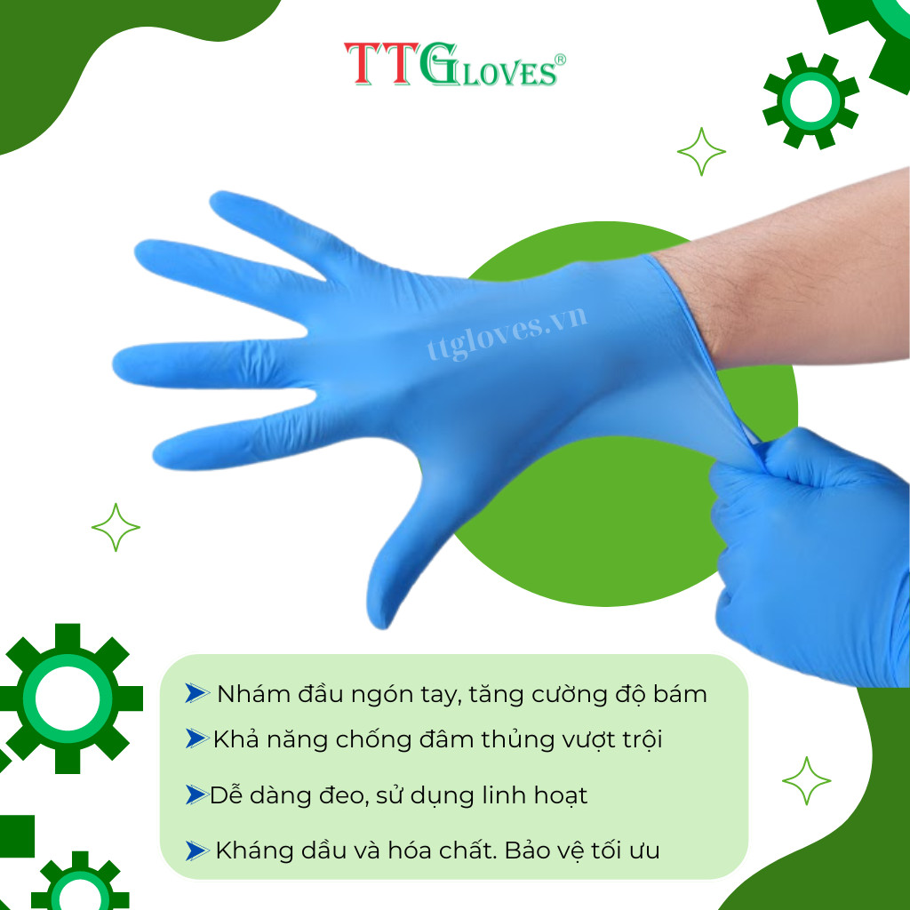 Găng Tay Y Tế, Găng Tay Cao Su Y Tế Không Bột Nitrile TTGLOVES cao cấp Màu Xanh 4.5g 100 Chiếc (SIZE M)