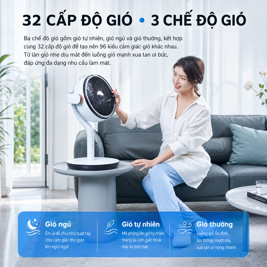 Quạt tuần hoàn không khí động cơ biến tần 32 tốc độ gió thương hiệu Hà Lan Philips ACR4144CF Serial 4000 - Hàng chính hãng