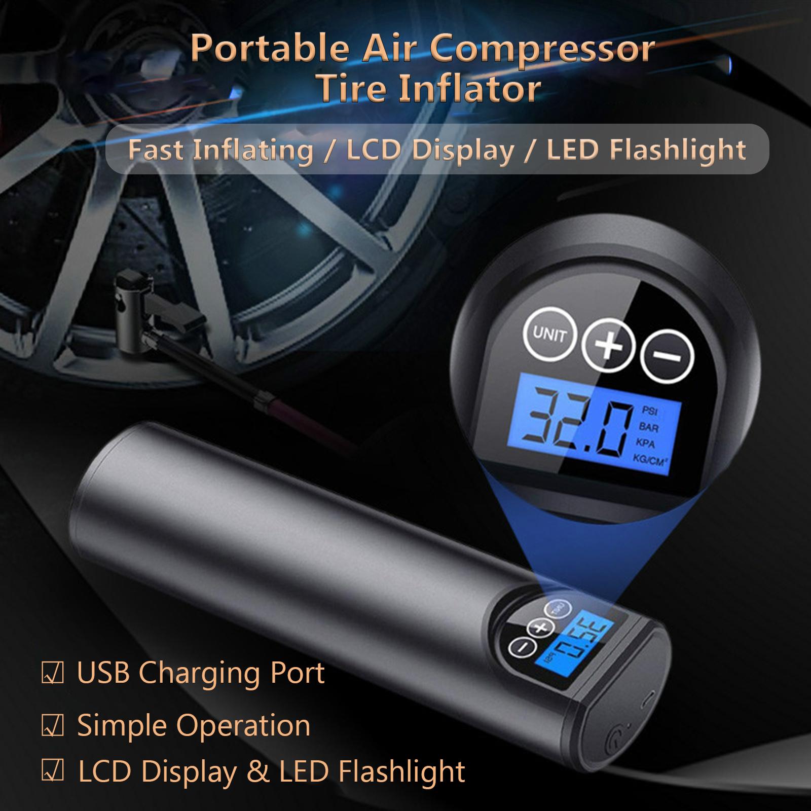 12V 150PSI Air Pump Tire Inflator Handheld 2000mAh Rechargeable Air Compressor with Pressure Gauge LED Lighting Auto