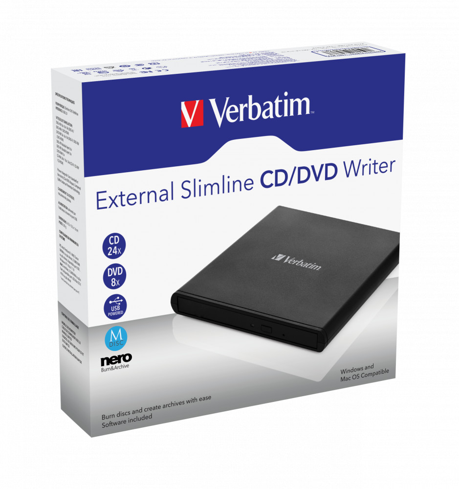 Ô đĩa cắm ngoài Verbatim Silmline CD/DVD USB 2.0 Đen - Hàng chính hãng